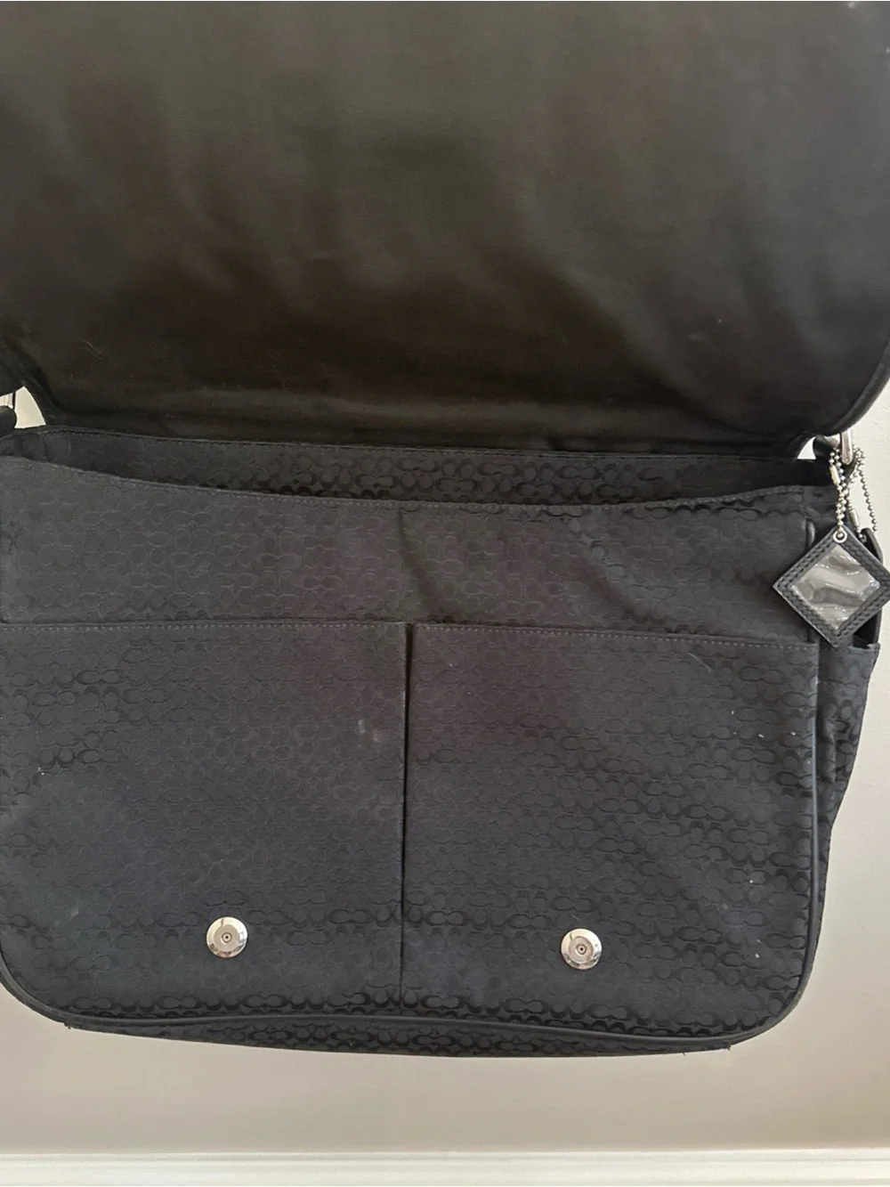 Coach Black Jacquard Messenger Bag with Leather Trim